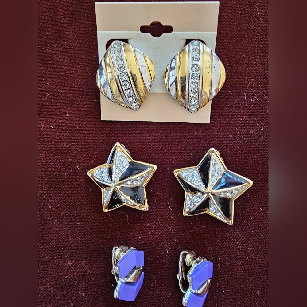 GUC Vintage 1980s Style Rhinestone Star Clio On Earrings
